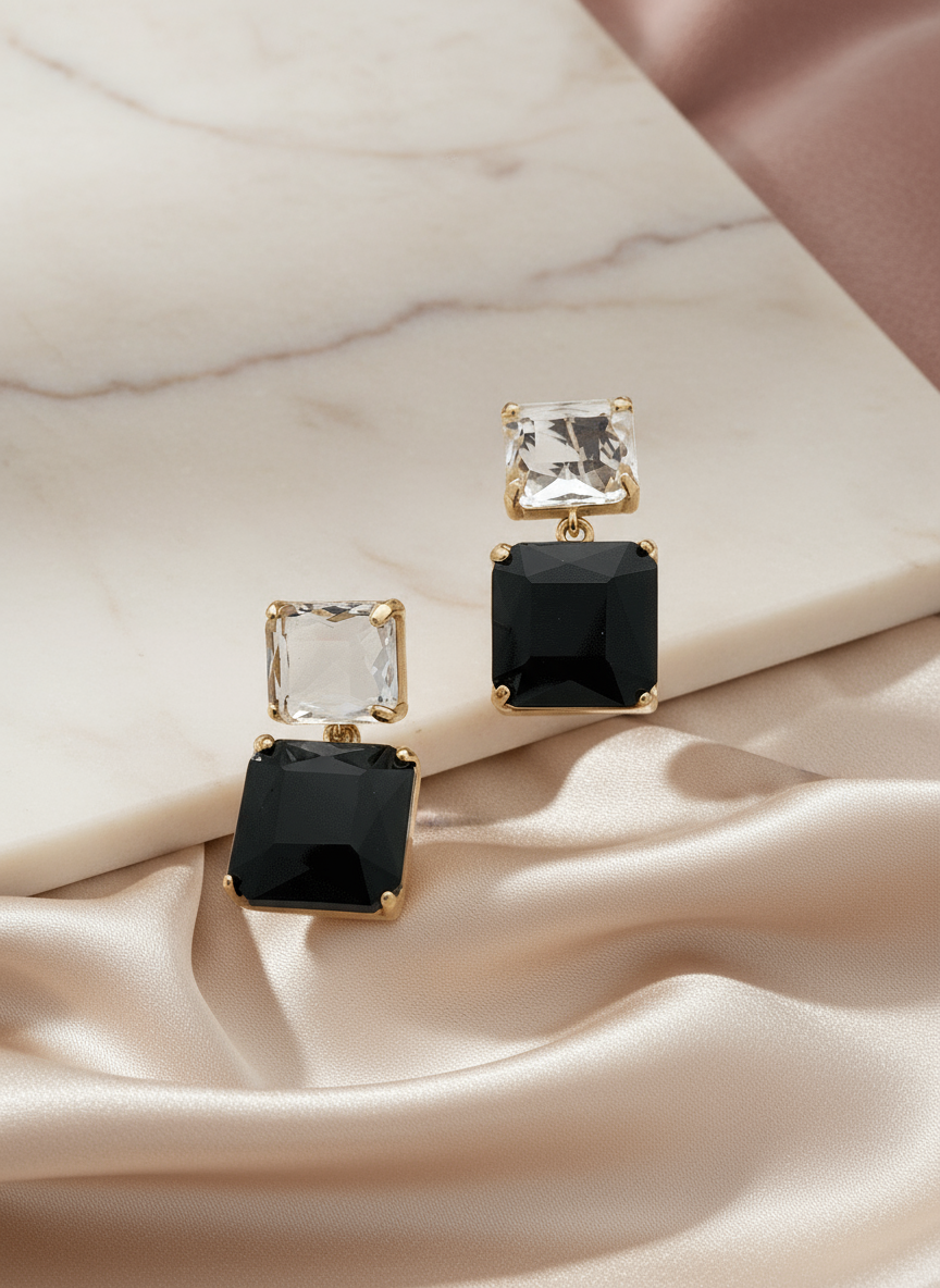 Two tone Crystal drop earrings in gold finish