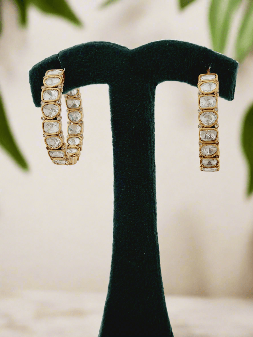Gold and White Stone Hoop Earrings - Mirae