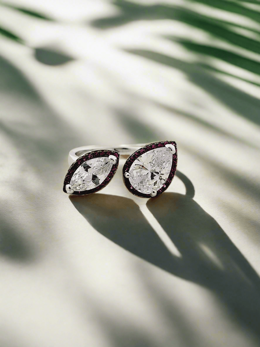 Pear-Shaped Crystal Bypass Ring - Mirae
