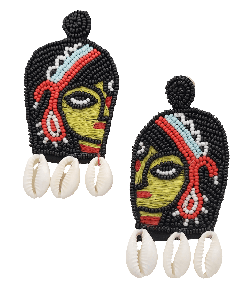Durga Maa Beaded Earrings with Cowrie Shells - Mirae