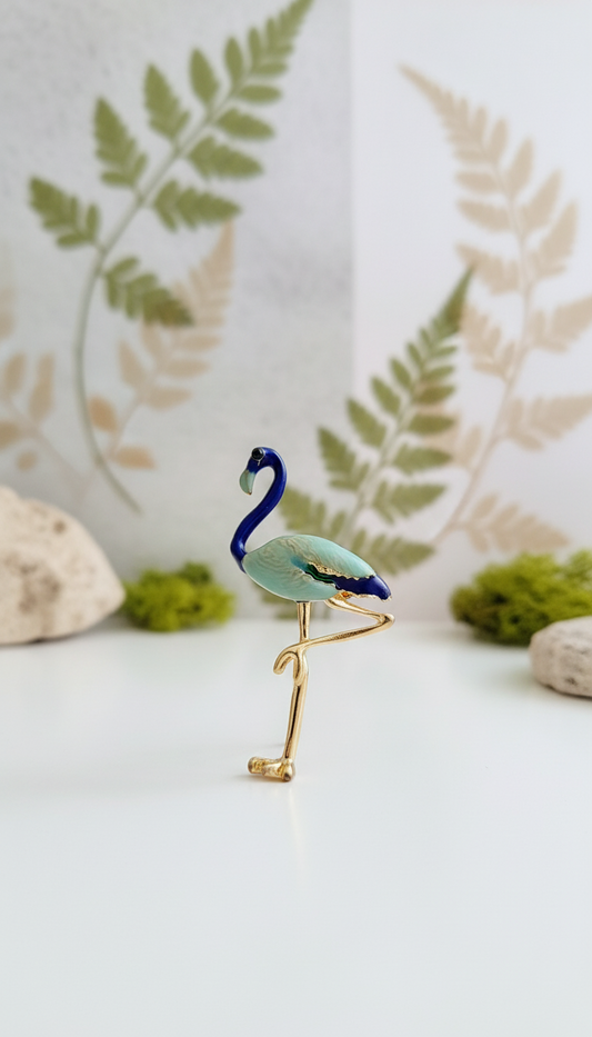 Aqua Teal & Navy Blue Enamel Brooch Pin
