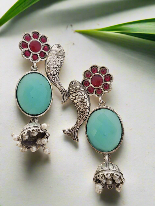 Oxidized Fish motif earrings