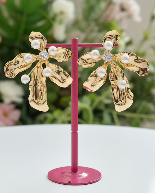 Gold Floral Pearl Earrings