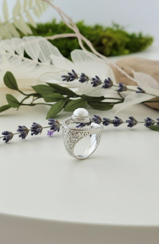 The Grand Pearl Scroll Ring