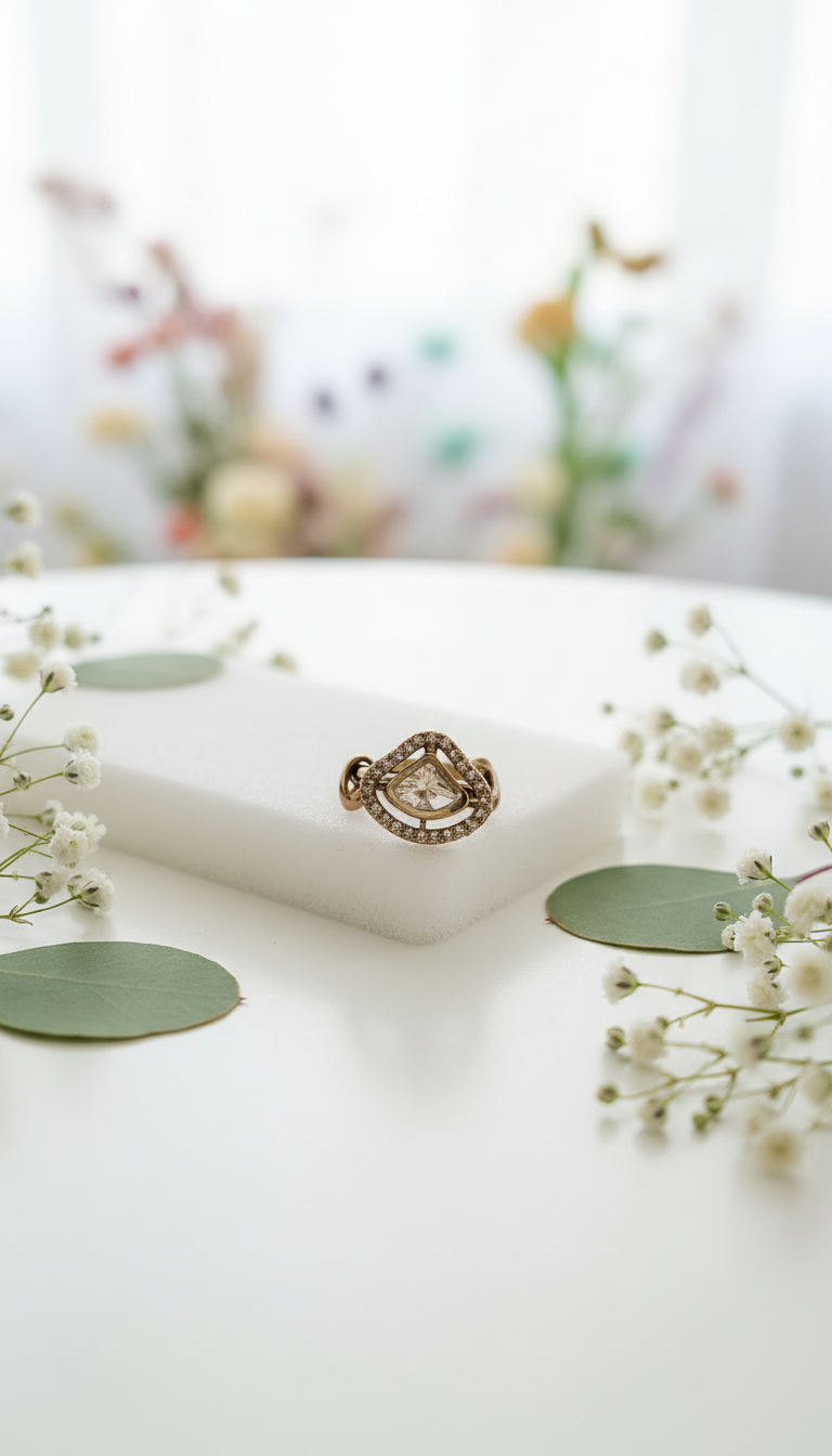 Antique Gold Geometric Crystal Ring