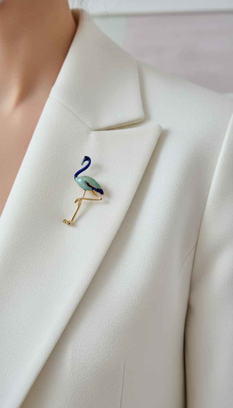 Aqua Teal & Navy Blue Enamel Brooch Pin