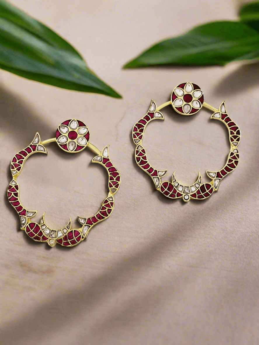 Pachi Kundan Colored Stone Hoop Earrings - Mirae 