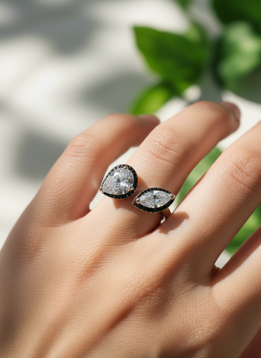 Pear-Shaped Crystal Bypass Ring