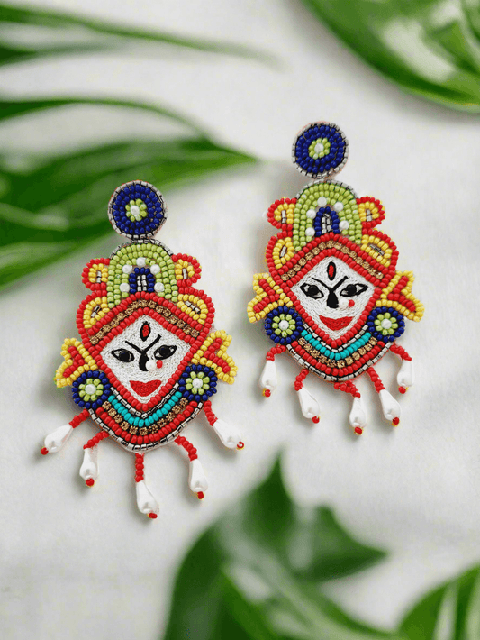Handcrafted Durga Maa Beaded Earrings - Mirae 