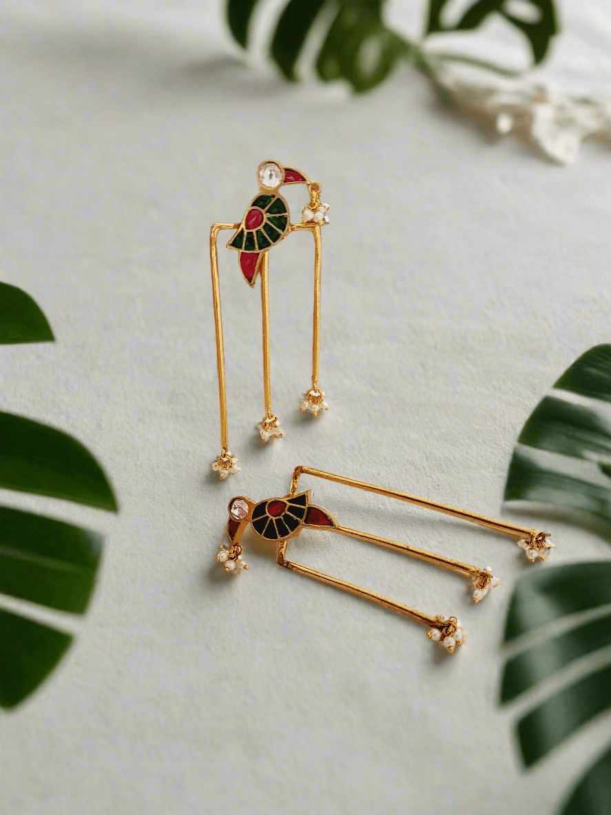 Pachi Kundan Gold-Plated Bird motifs Earrings - Mirae 