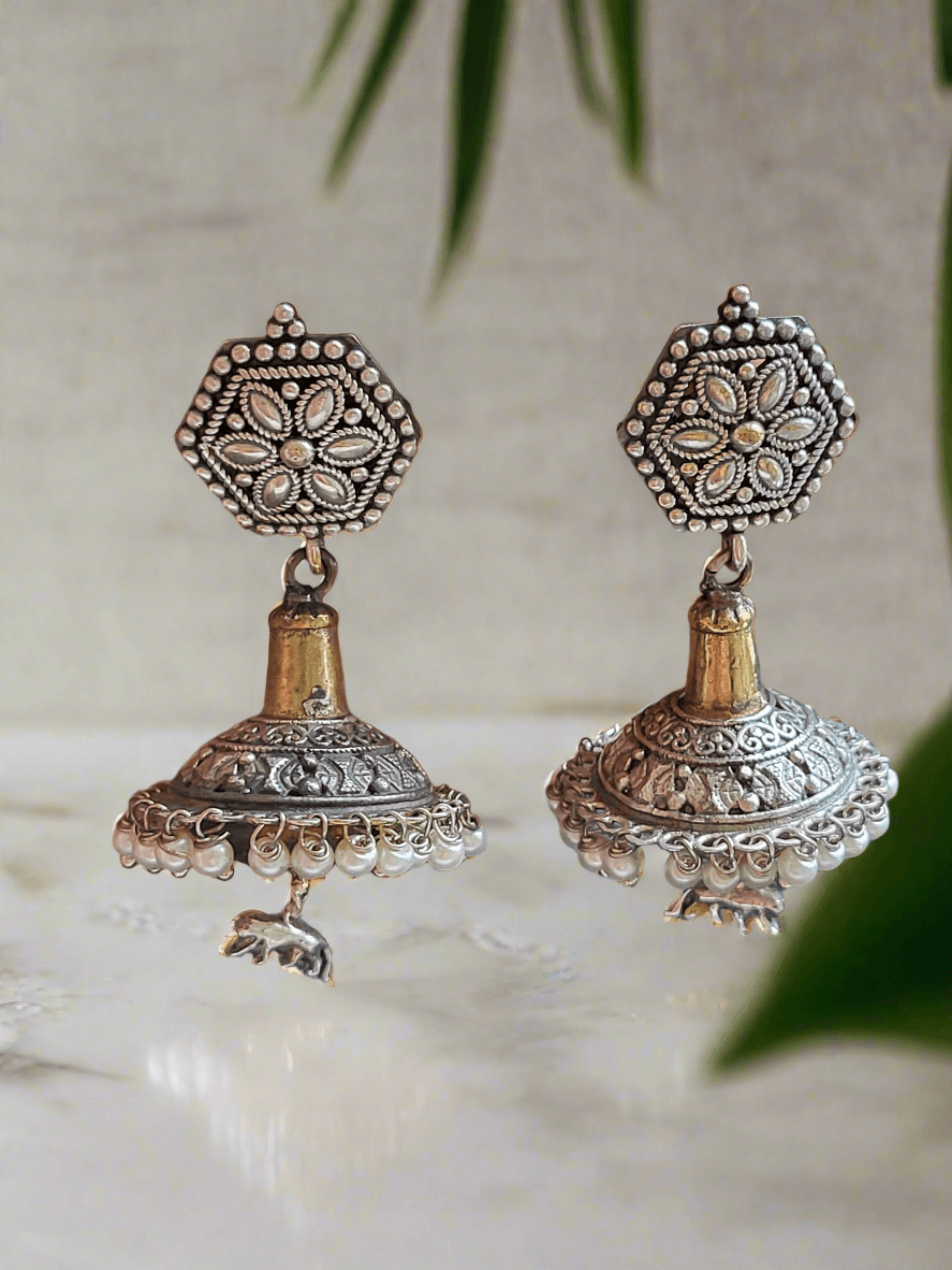 Oxidized earrings with disc Jhumkha - Mirae 