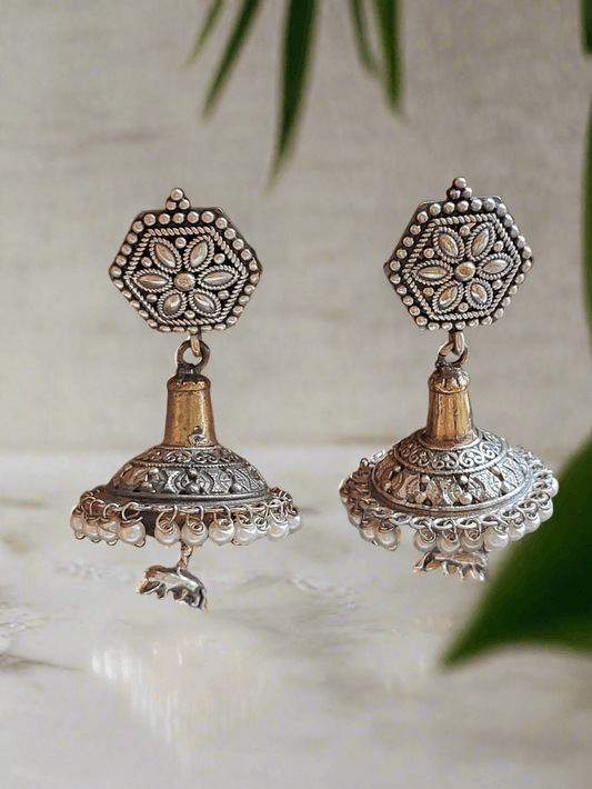 Oxidized earrings with disc Jhumkha - Mirae 