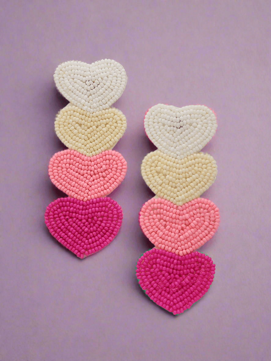 Stacked Heart Beaded Earrings - Mirae 