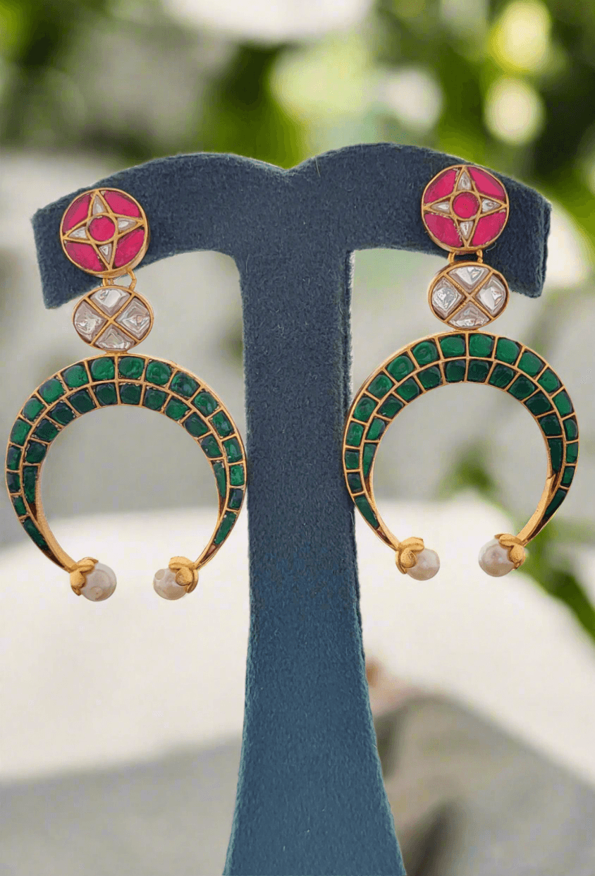 Crescent Moon & Gemstone Drop Earrings - Mirae 