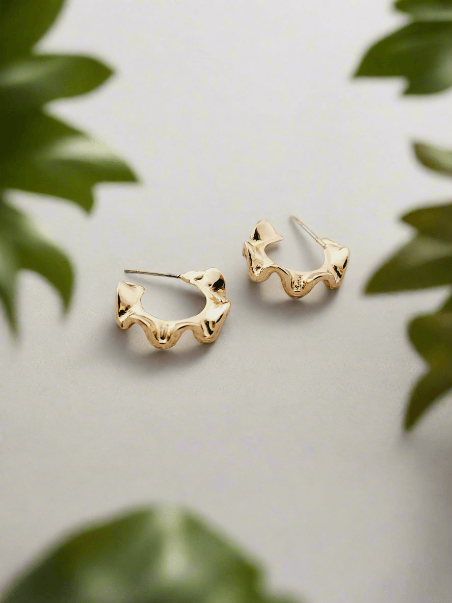 Wavy Gold-Tone Hoop Earrings - Mirae 