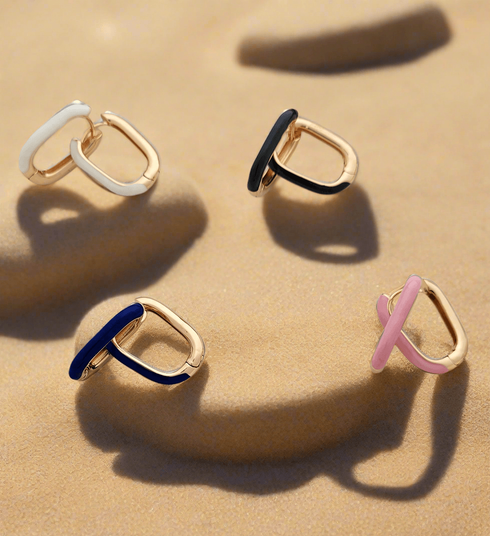 Geometric Enamel hoop earrings - Mirae 