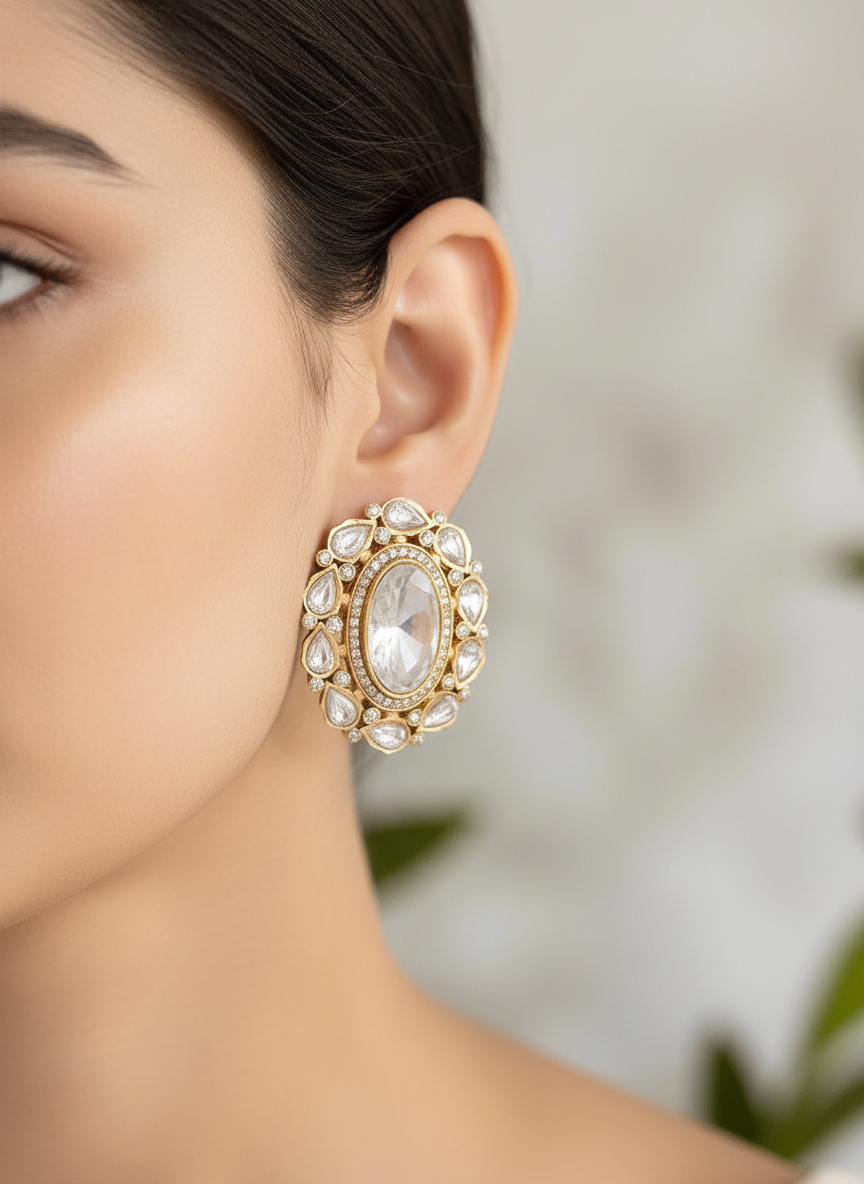 REGAL STYLISH MOISSANITE KUNDAN CRYSTAL STUDS