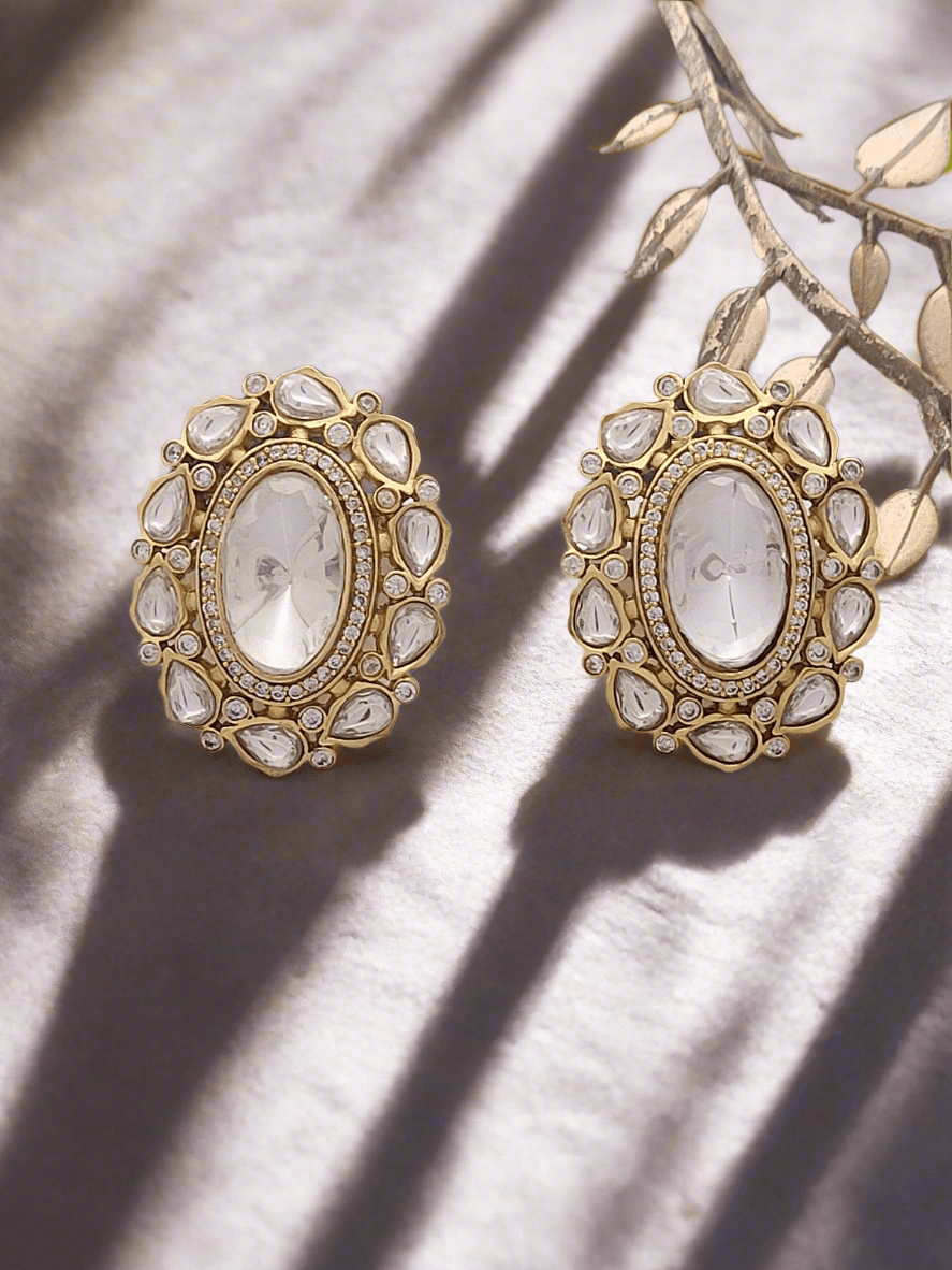 REGAL STYLISH MOISSANITE KUNDAN CRYSTAL STUDS - Mirae 