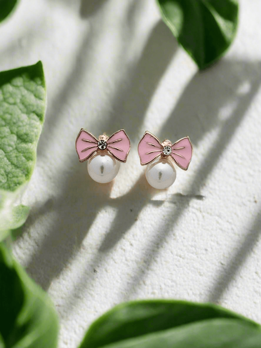 Enamelled Bow with pearl studs - Mirae 