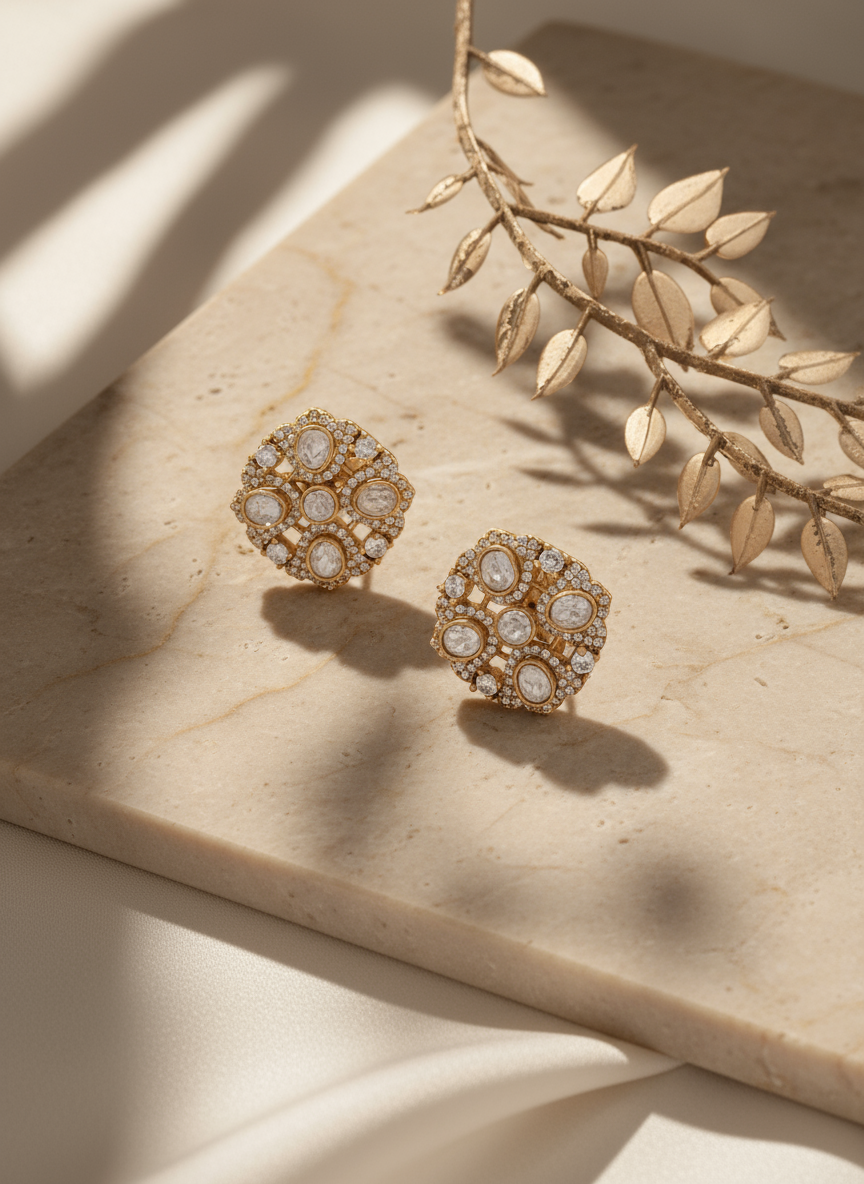 REGAL VICTORIAN STYLE STUDS WITH KUNDAN & DIAMONDS