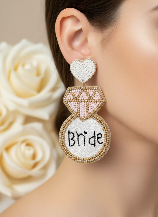 "Bride" Diamond Ring Beaded Earrings