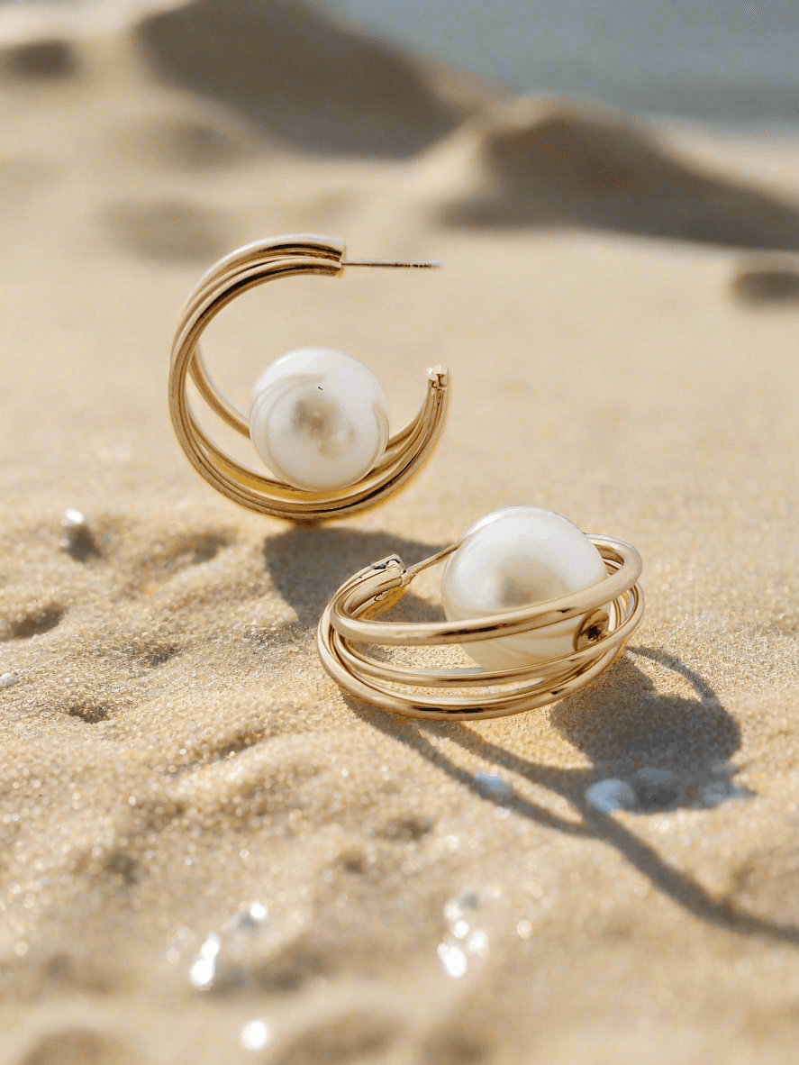 Modern Pearl & Layered Hoop Earrings - Mirae 