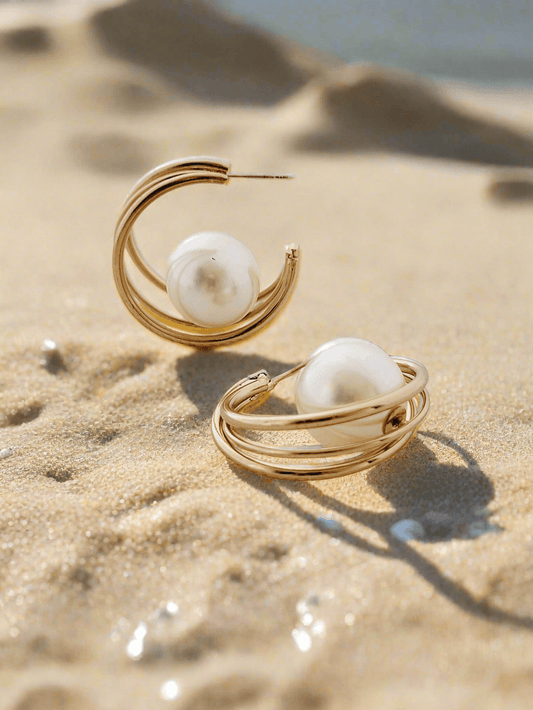 Modern Pearl & Layered Hoop Earrings - Mirae 