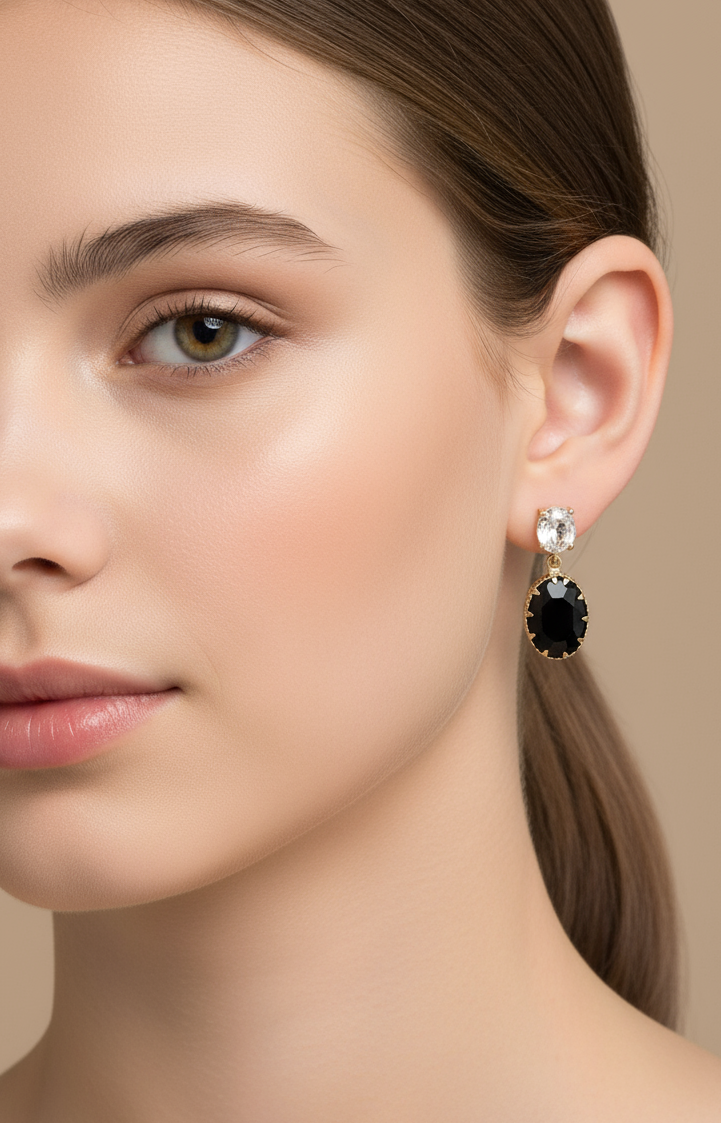 Two tone Crystal drop  earrings in gold finish