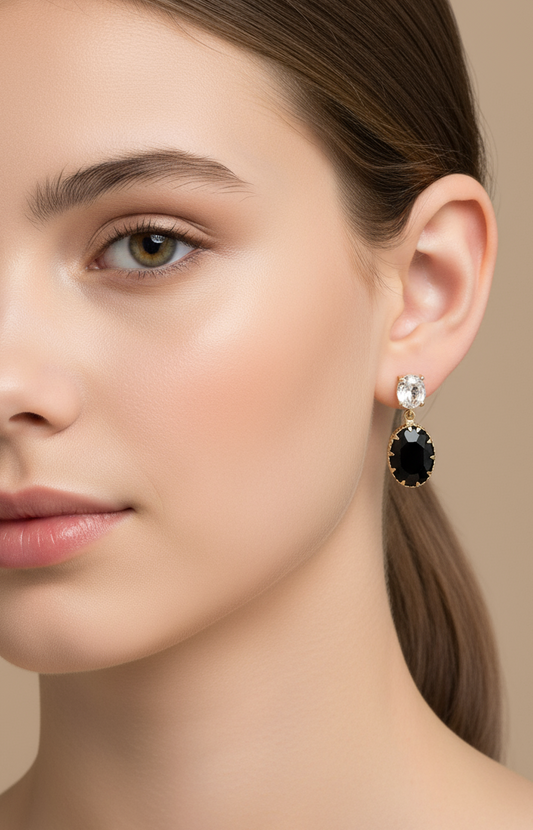 Two tone Crystal drop  earrings in gold finish