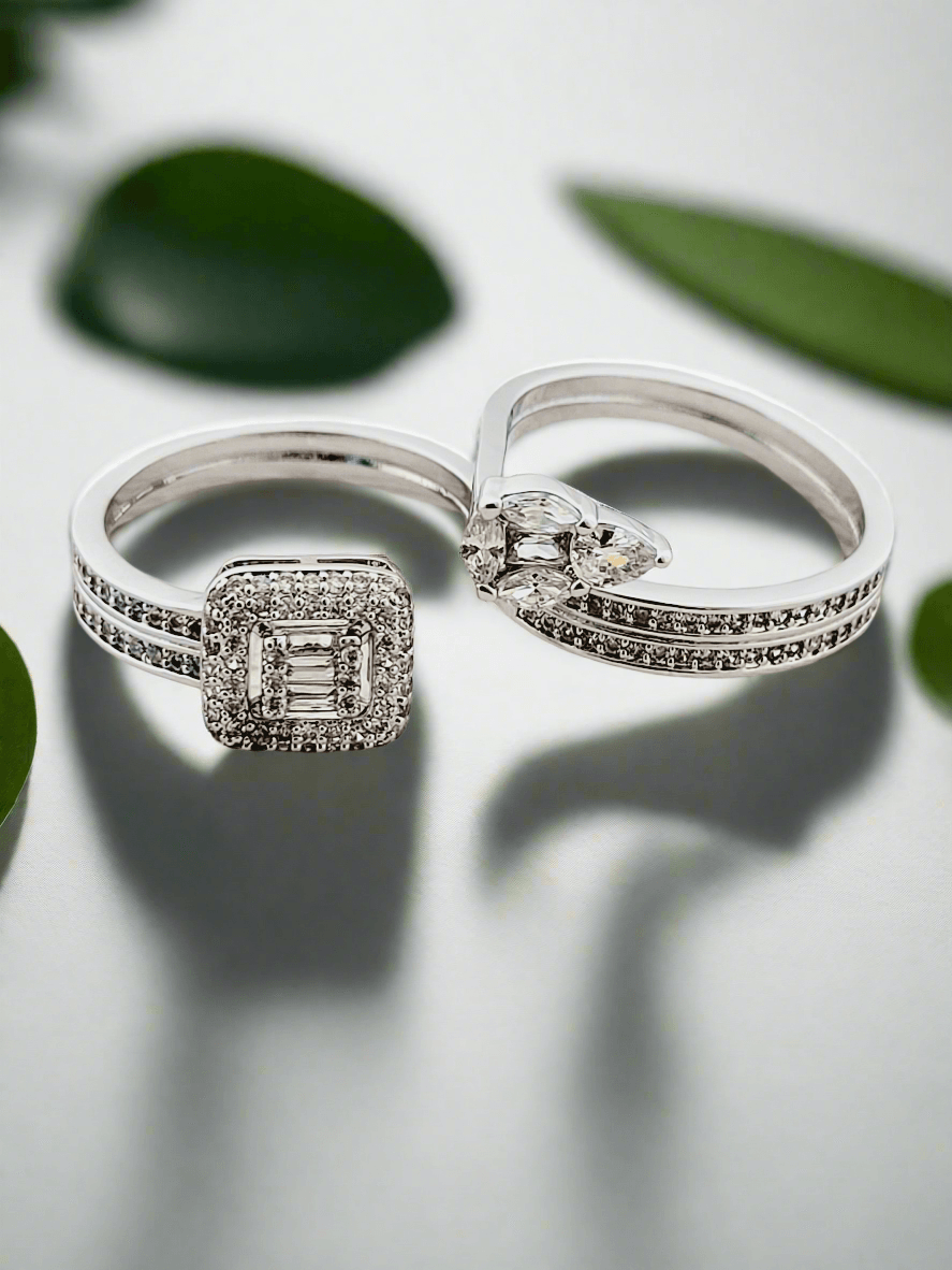Statement Two-Finger Ring with Geometric Diamond Accents - Mirae 