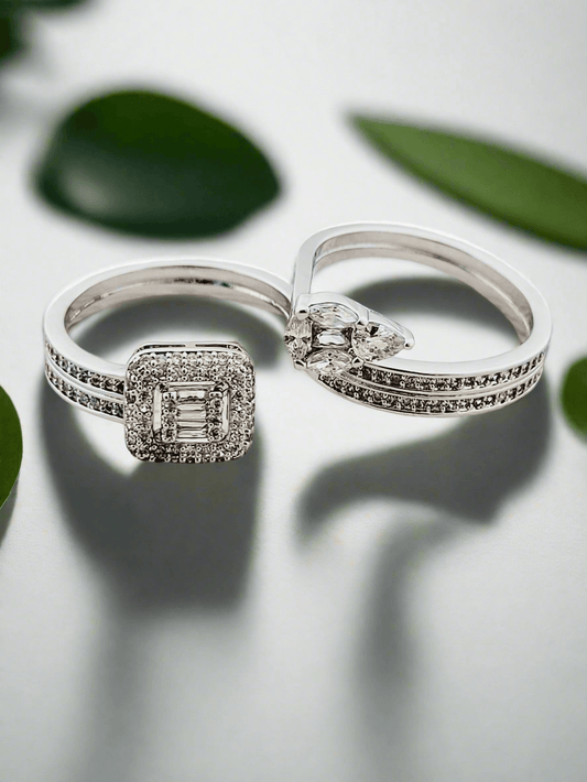 Statement Two-Finger Ring with Geometric Diamond Accents - Mirae 