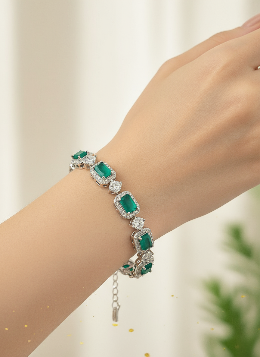 Emerald & Crystal Halo Link Bracelet