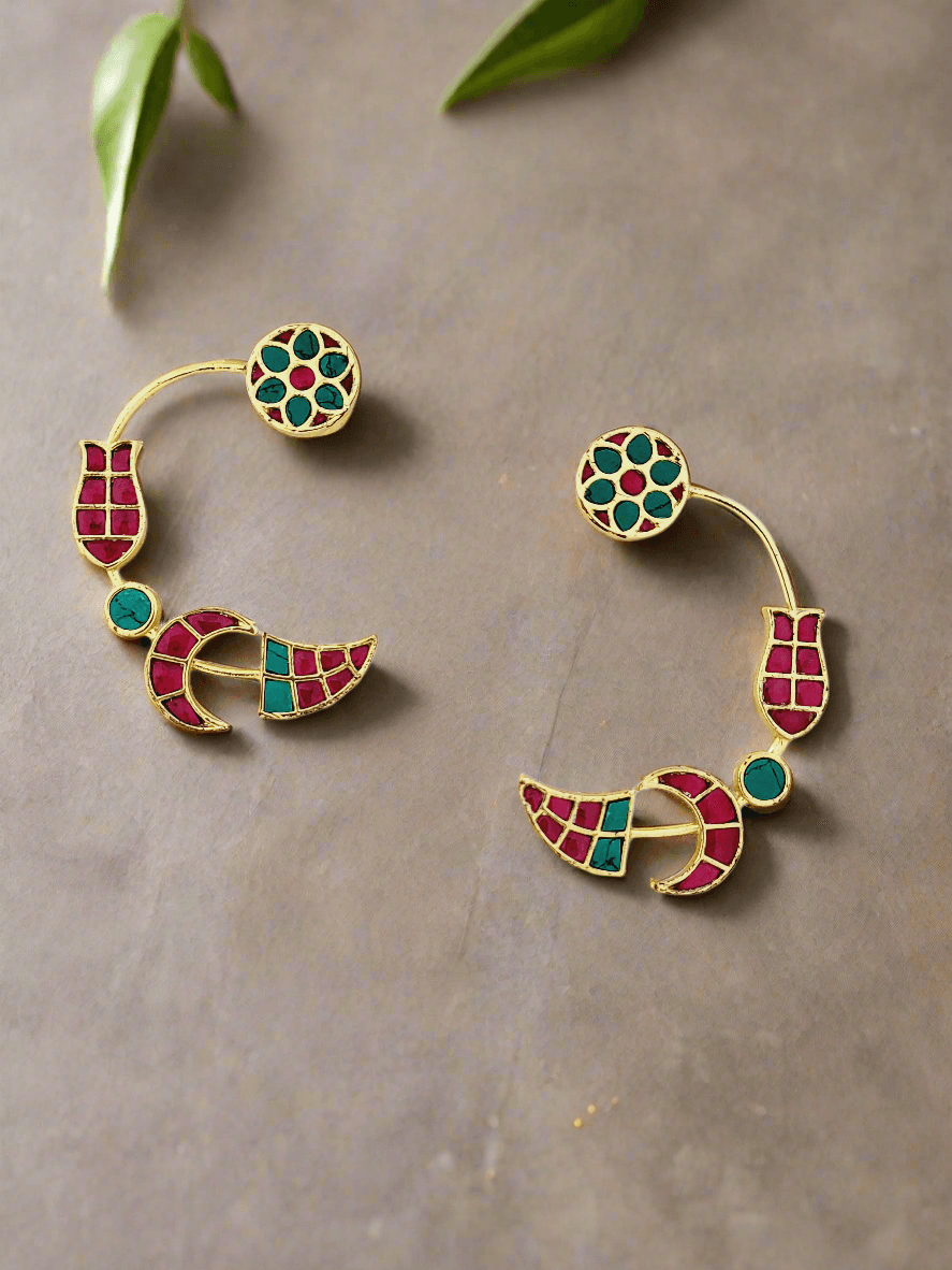 Polki-Style Crescent Earrings - Mirae 