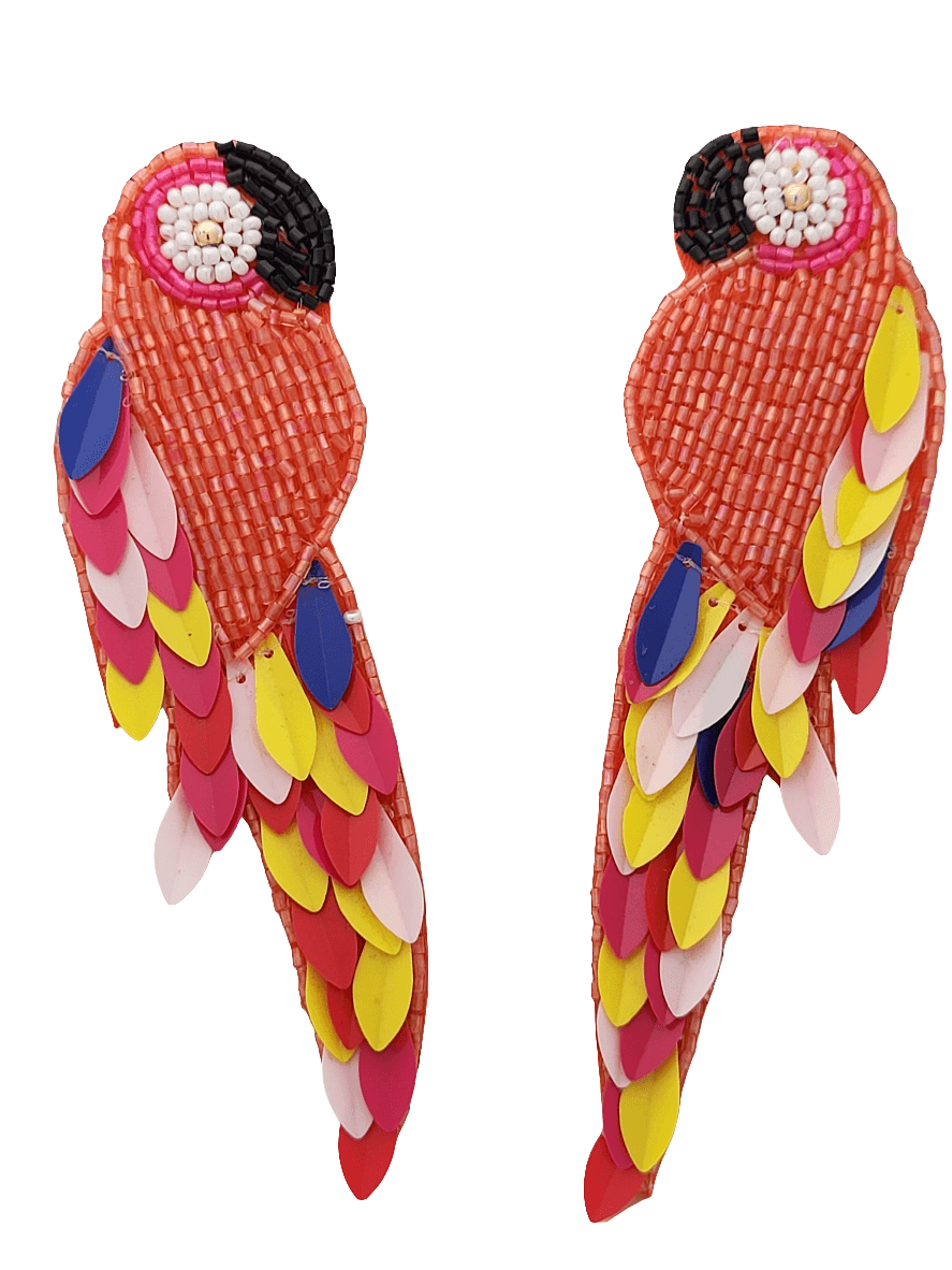 Multicolor Parrot Beaded and Sequined Earrings - Mirae 
