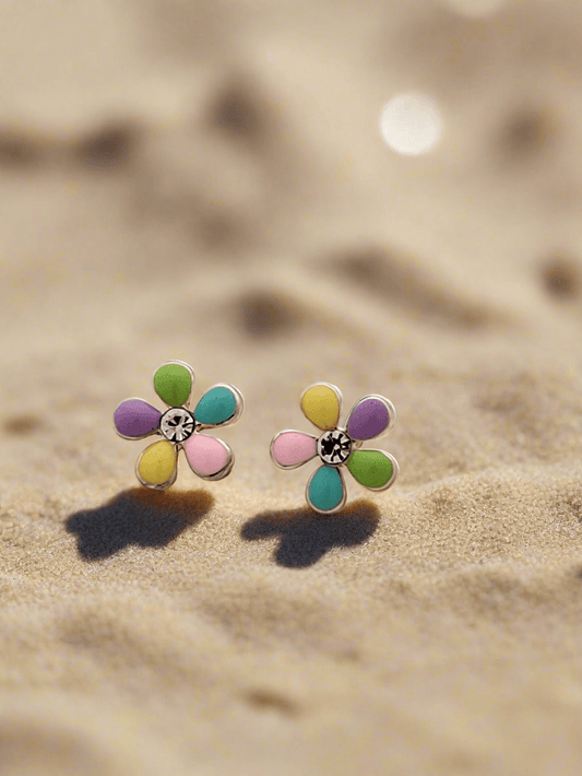 Enamelled floral mini studs - Mirae 