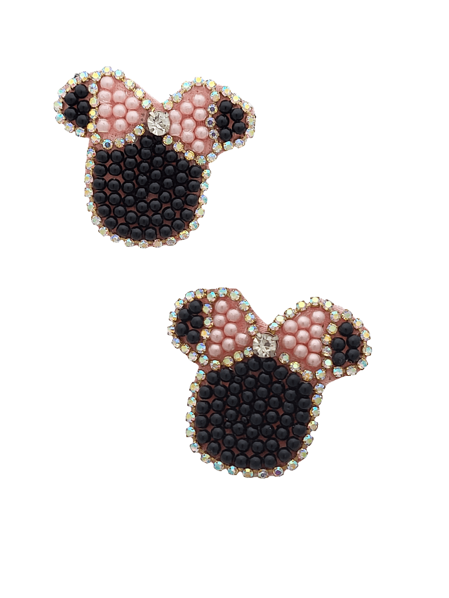 Minnie Mouse Inspired Beaded Earrings with Crystal Bow - Mirae 