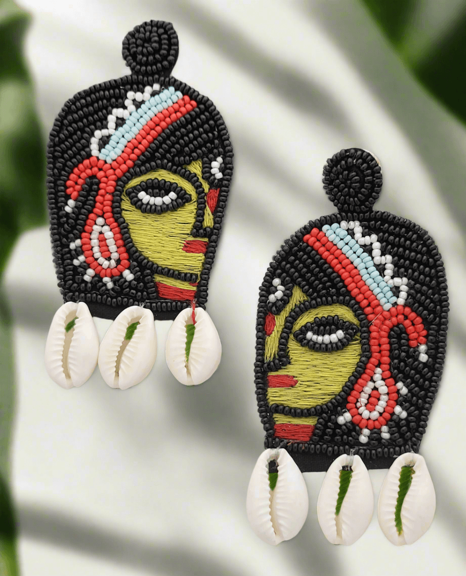 Durga Maa Beaded Earrings with Cowrie Shells - Mirae 