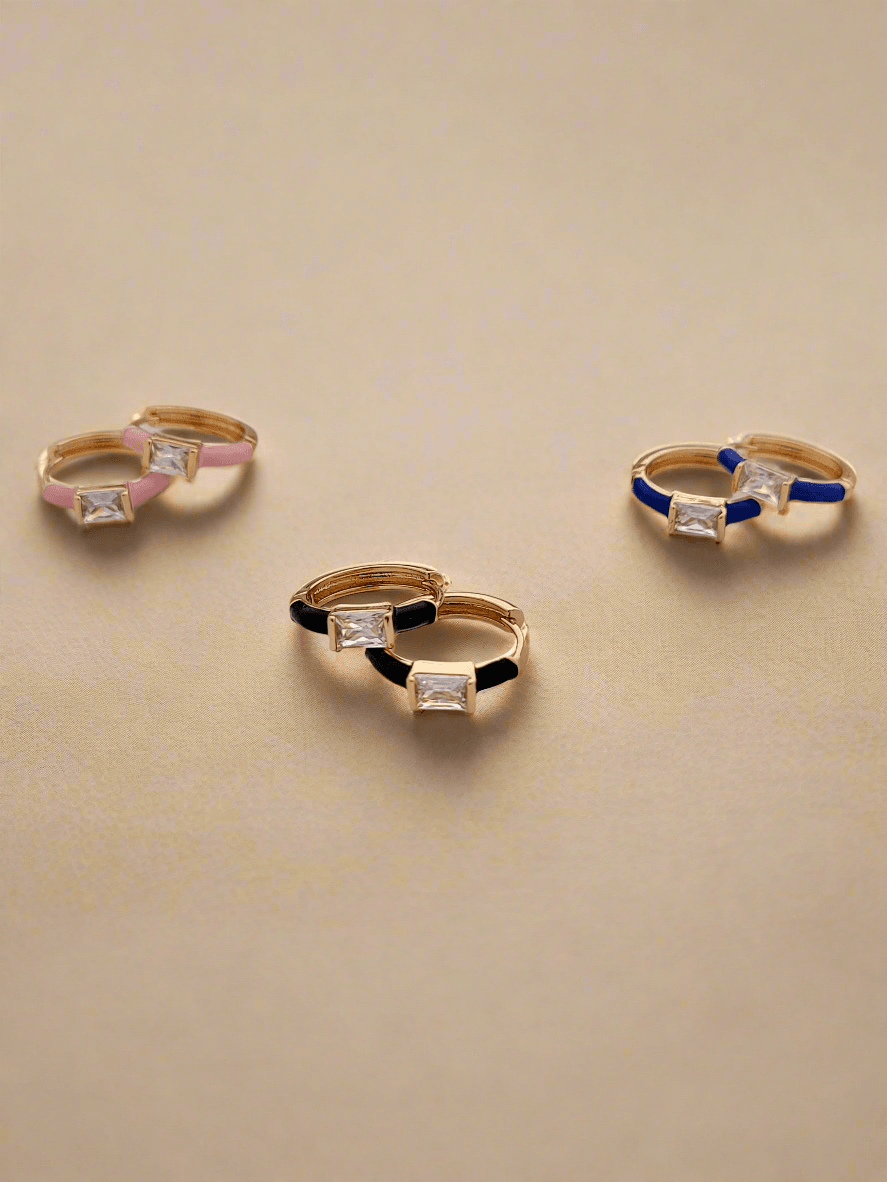Elegant pink enamel Gold - plated earring with sparkling zirconia - Mirae 