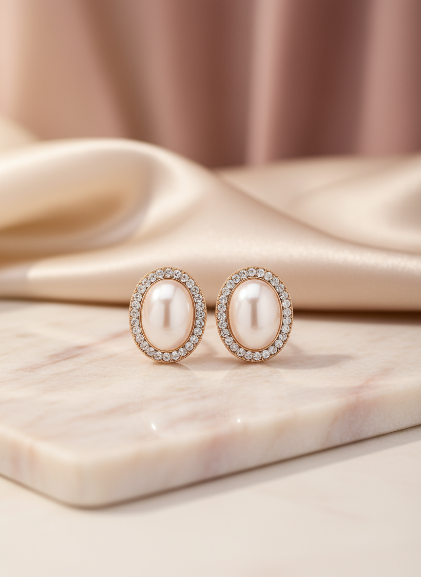 Classic pearl studs with diamonds