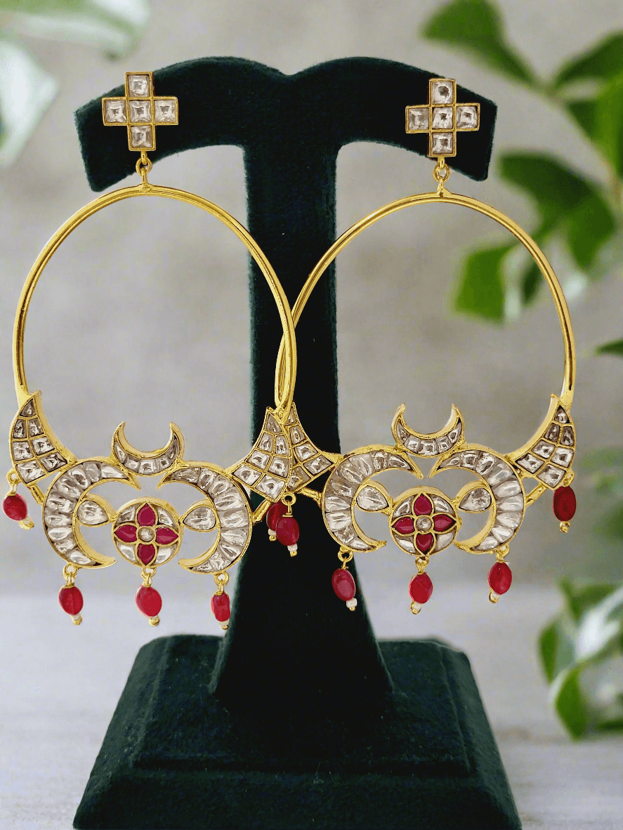 Kundan & colored stone Crescent Earrings - Mirae 