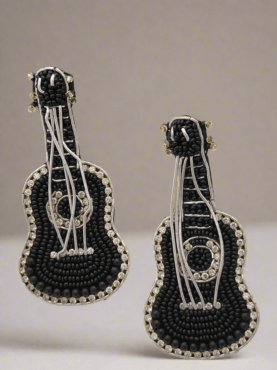Guitar Beaded Earrings with Crystal Accents - Mirae 