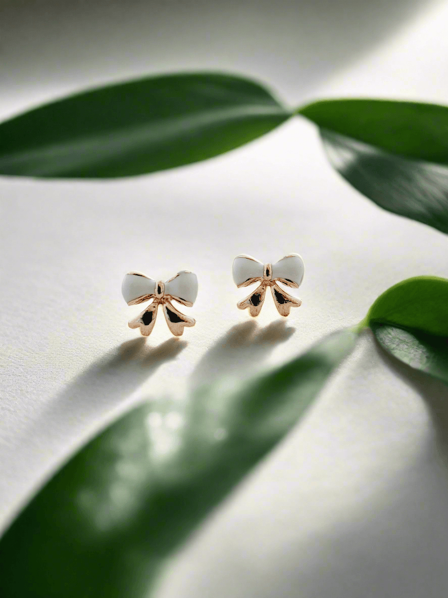 Delicate Enamelled Mini Bow studs - Mirae 