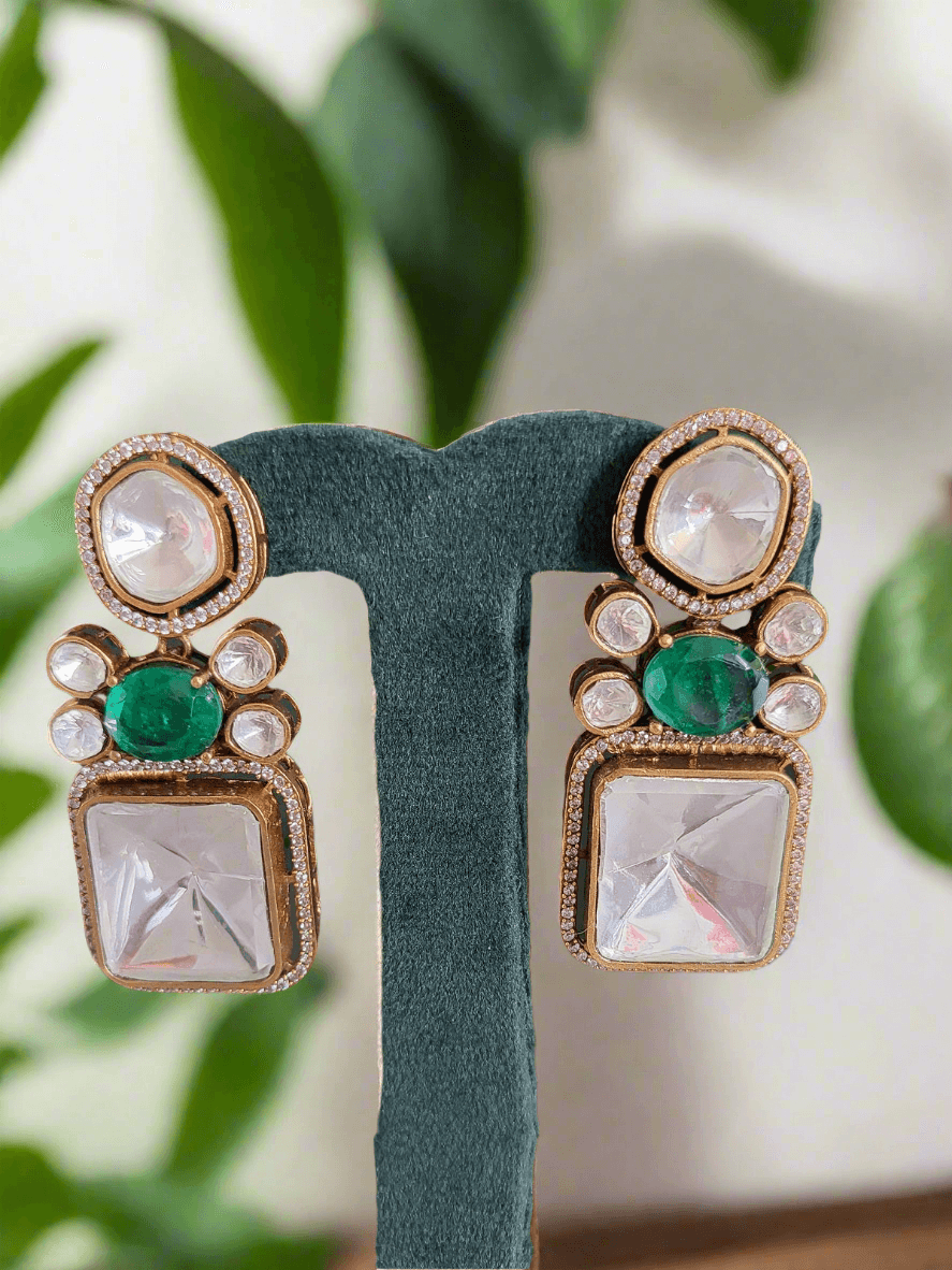GOLD PLATED ROYAL MOISSANITE & GREEN STONE NECKLACE SET - Mirae 
