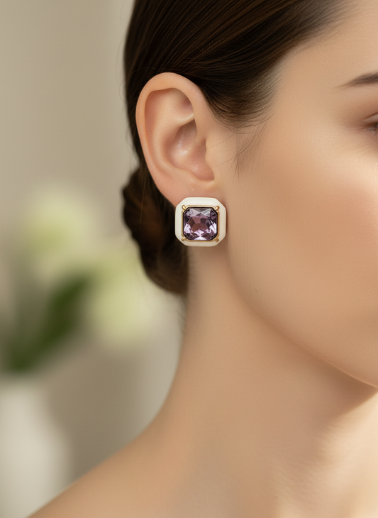 Artisan Color Stone & Enamel Stud Earrings