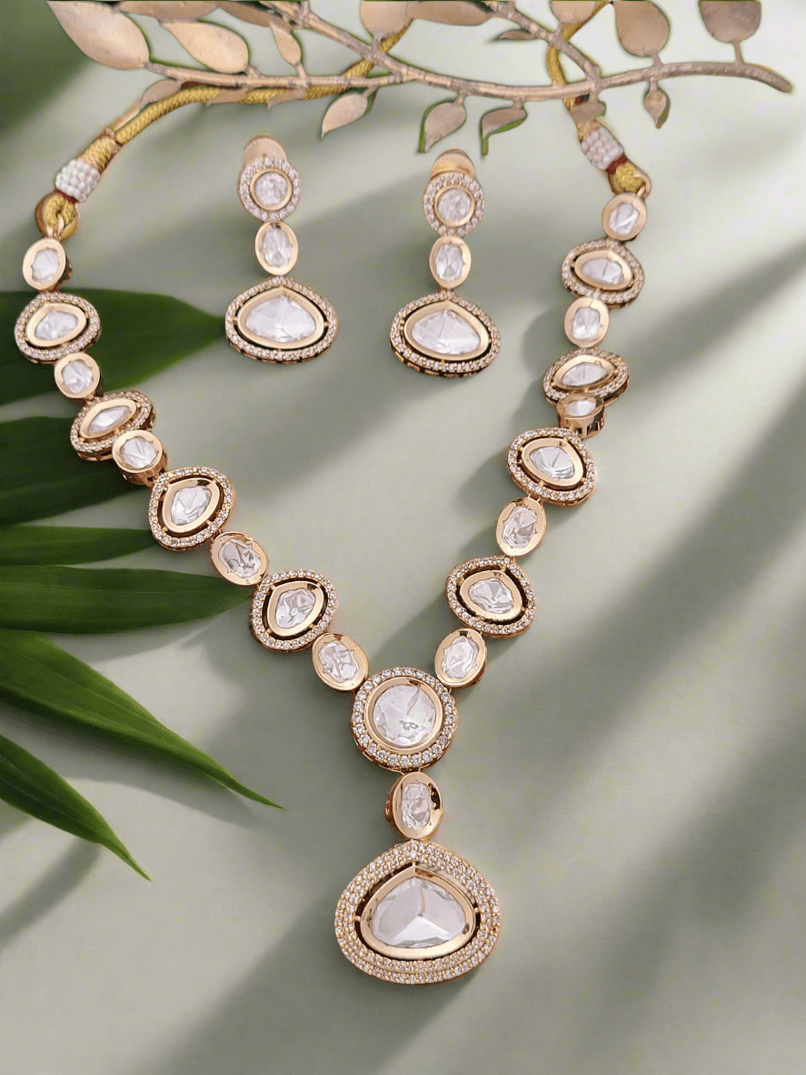 Rose Gold Plated Reverse Kundan Necklace Set - Mirae 