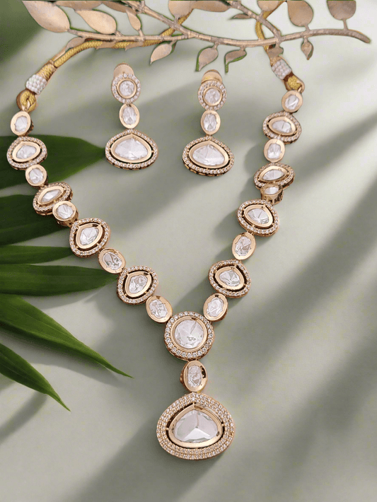Rose Gold Plated Reverse Kundan Necklace Set - Mirae 