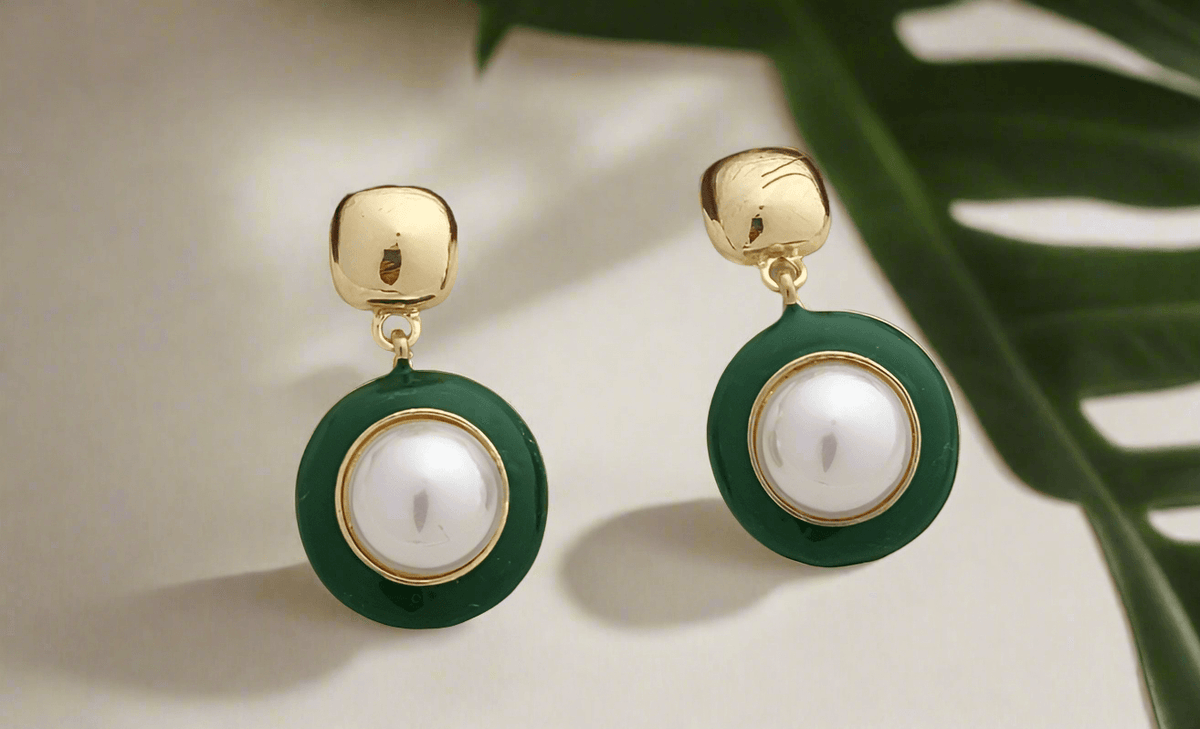 Enameled pearl drop earrings - Mirae 