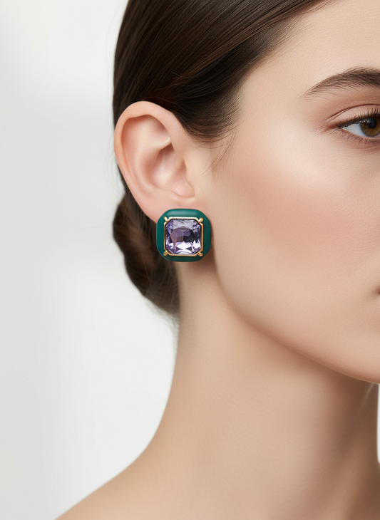 Artisan Color Stone & Enamel Stud Earrings