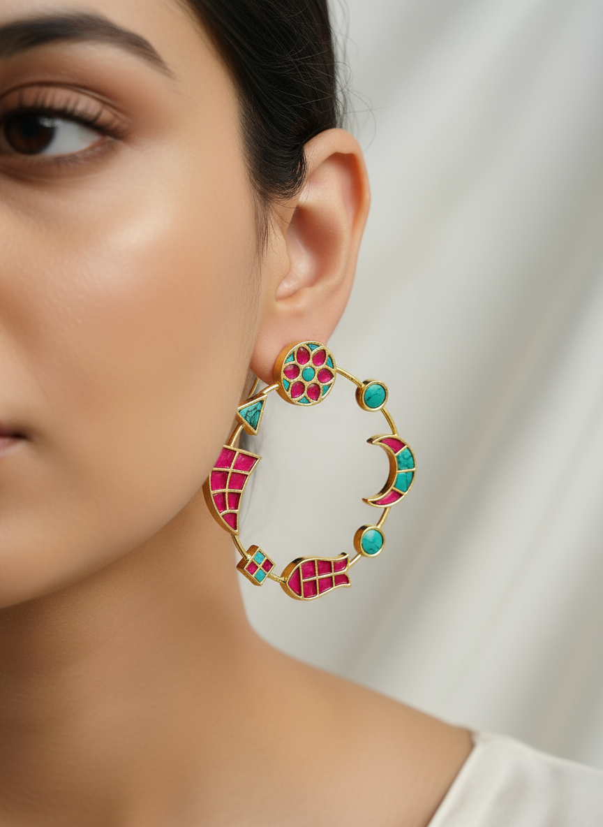 Geometric Gemstone Hoop Earrings