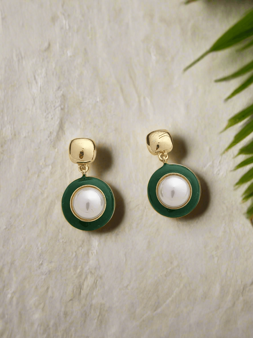 Enameled pearl drop earrings - Mirae 